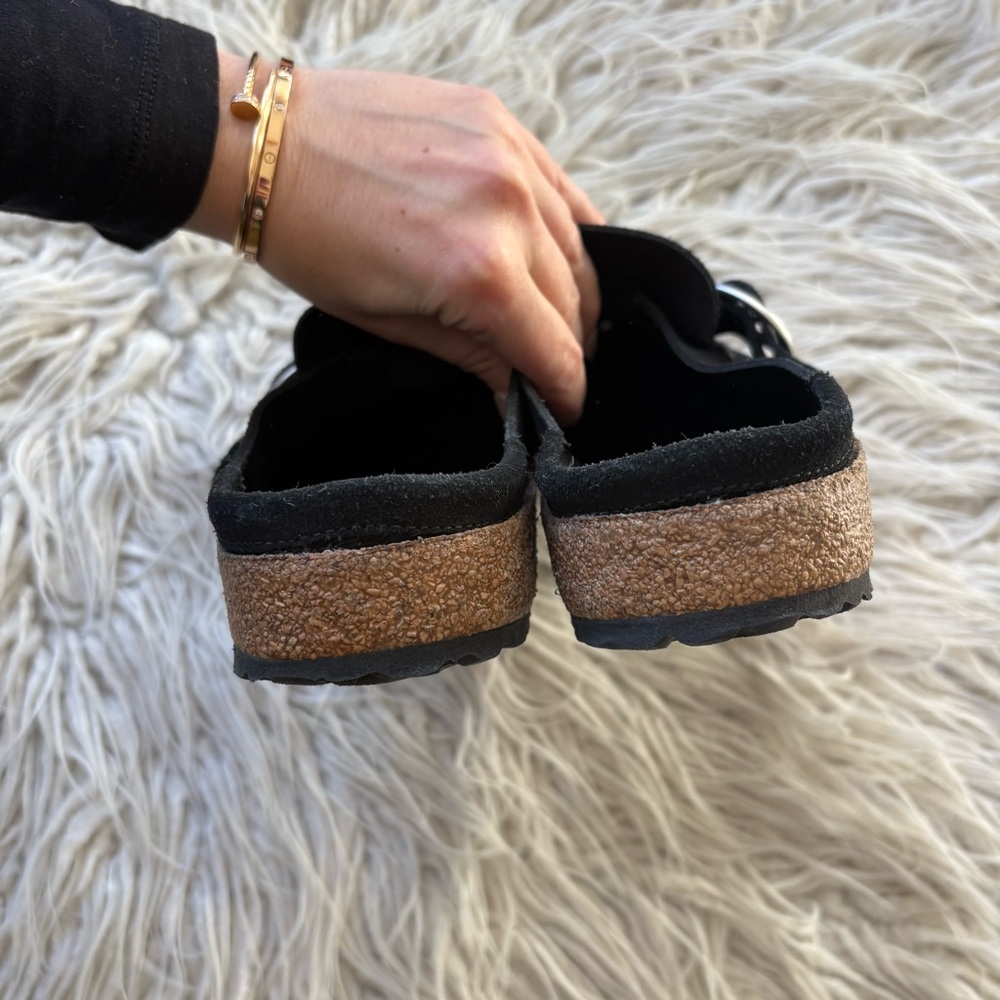 Birkenstock Buckley Black Suede Leather Buckle Slip On Moccasin Mule Shoes 42E - Picture 9 of 12
